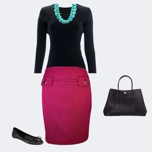 LOFT Fuchsia Pink & Black Classic Professional Pencil Mini Skirt Size 2